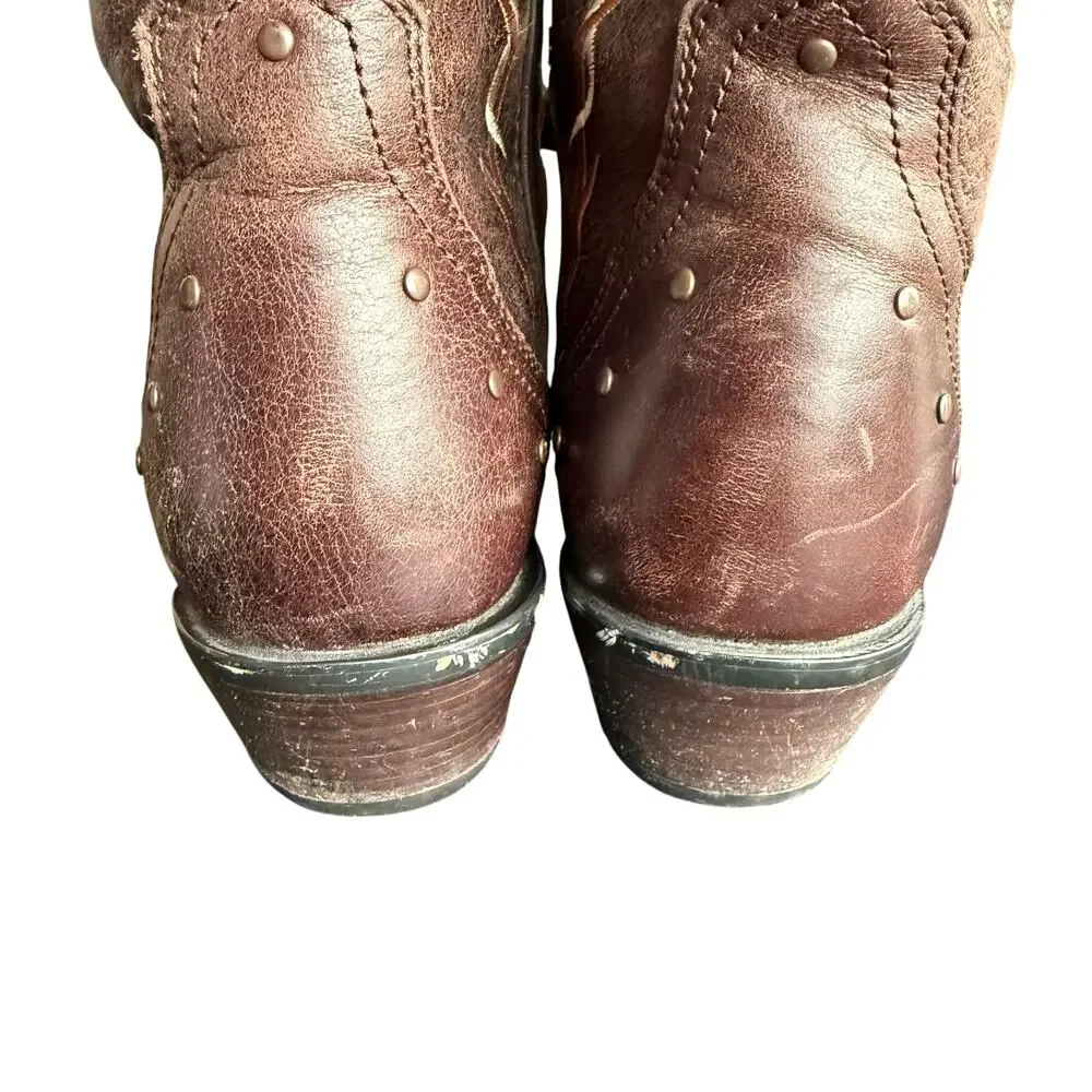 Durango Crush Cowboy Boots Women’s Brown Leather Embroidered‎ w/ Cross 13” - 9.5